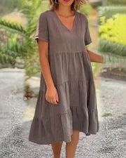 Homny Loose cotton and linen shirt dress 