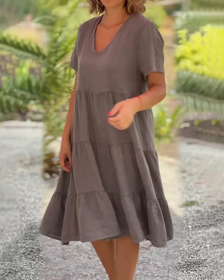 Homny Loose cotton and linen shirt dress 